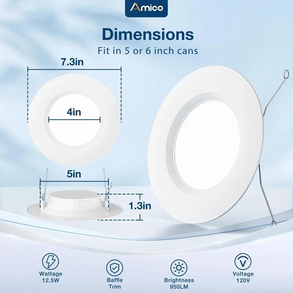 Amico‎ 24 Pack 5/6 Inch 5CCT LED Recessed Lighting Dimmable 12.5W 950LM White